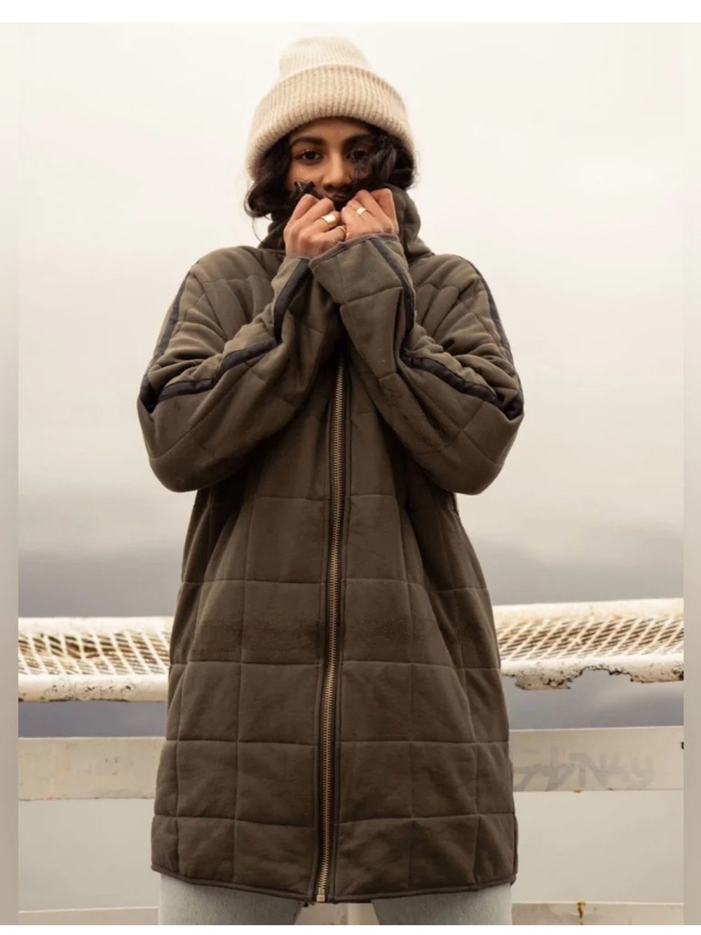 Jackson Rowe Quilted Long Puffer Jacket in Blush